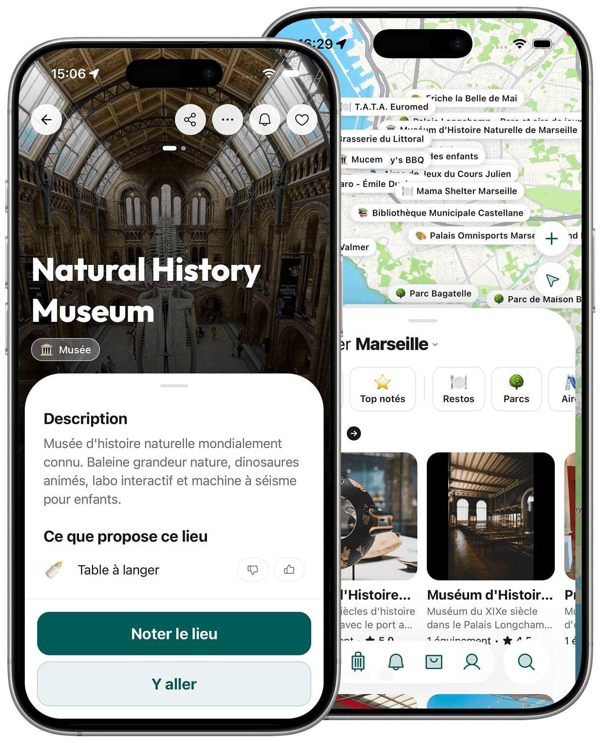 L'app Pavane : la fiche d'un lieu et la carte des spots à Paris